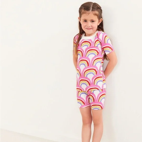 Hanna Andersson NWT Short John Pajama Set spring summer pjs rainbow girls 4 - Picture 2 of 6